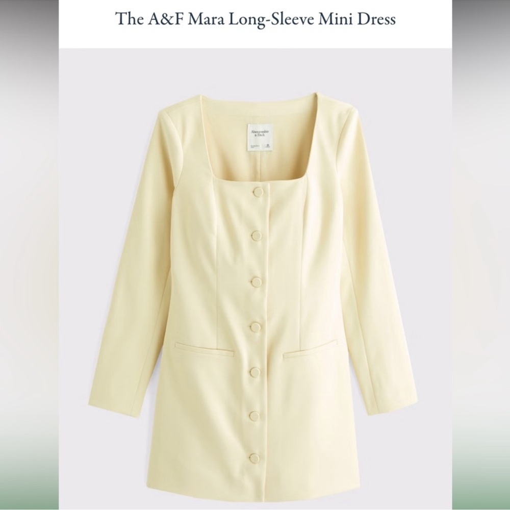 Abercrombie & Fitch Pale Yellow Long-Sleeve Mini Dress